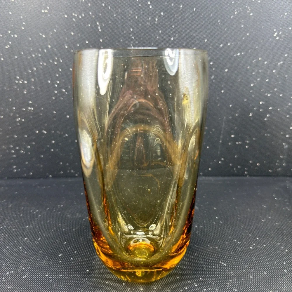 Russel Wright Pinch Amber Glass Tumblers 16oz Mid Century Modern Set of 3 6inch